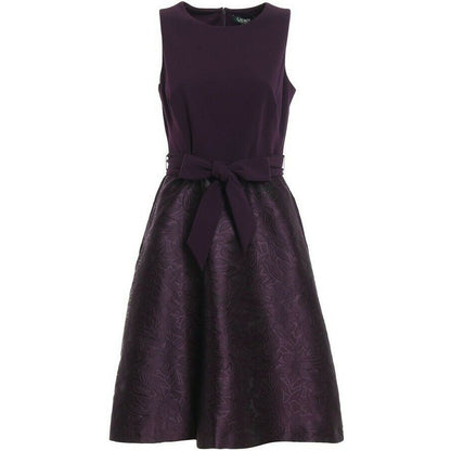 Lauren Ralph Lauren Bow Jacquard Midi Dress Sleeveless Scoop Neck Purple Size 4