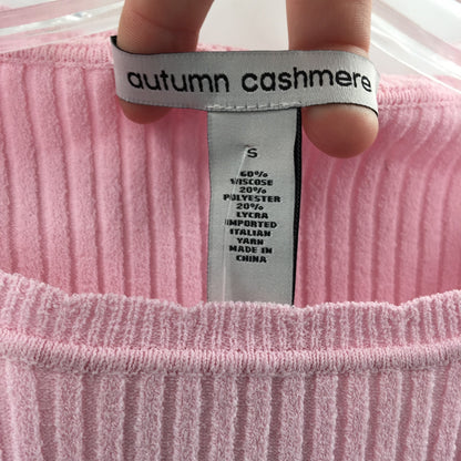 Autumn Women Rib Crew Pointelle Sweater Draped Cuff Pink Size Small NWT