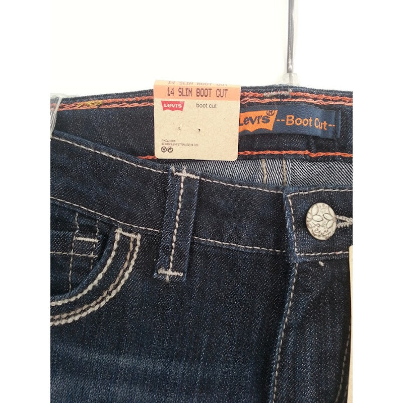 Levi's Boot Cut Slim Blue Jeans Denim Dark Wash Embroidered Girls NEW 14 Slim