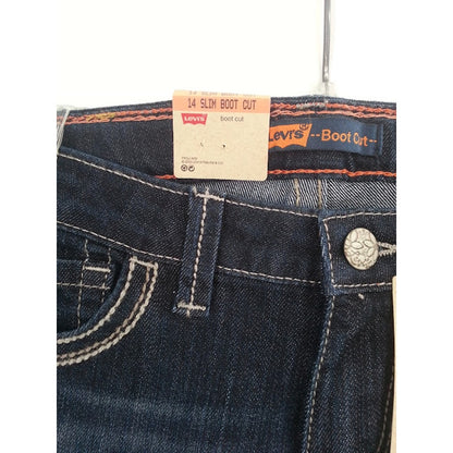 Levi's Boot Cut Slim Blue Jeans Denim Dark Wash Embroidered Girls NEW 14 Slim