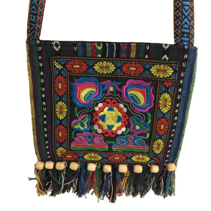 Sling Bag Fringe Beaded Tribal Hippie Boho Bag Crossbody Embroidery Vintage