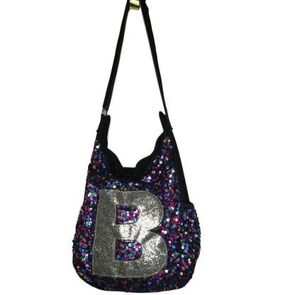 Justice Women's Crossbody Hobo Bag Adjustable Strap Sequin Monogram B