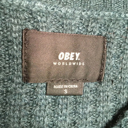 Obey Pullover Sweater Long Sleeves Crew Neck Knit Wool Green/ White Small NWT