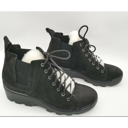 Eileen Fisher Calm Leather Shearling Lug Sole Combat Boots Size 7.5 Black New