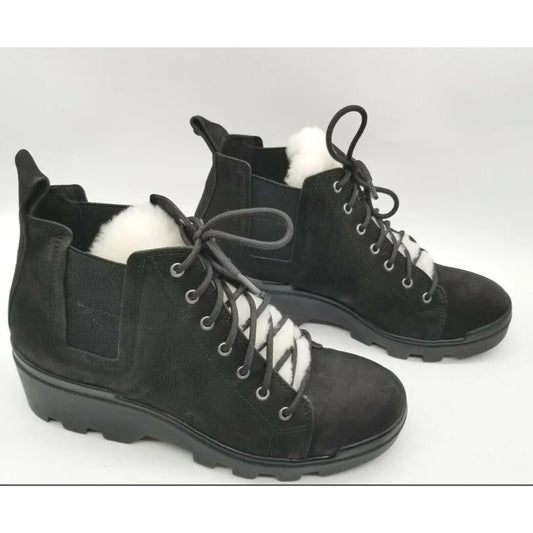 Eileen Fisher Calm Leather Shearling Lug Sole Combat Boots Size 7.5 Black New
