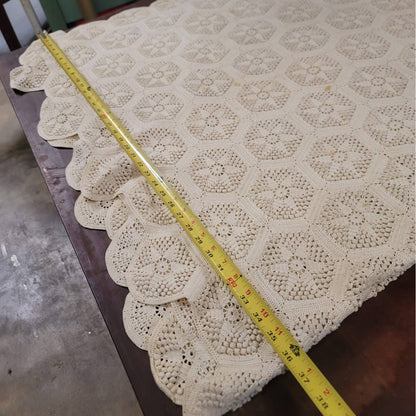 Handmade Crochet Cream Blanket Coverlet Blanket Stars Medallion 72" x  86" x