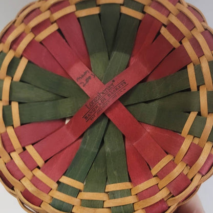 Longaberger berry basket handle wood green red tan Handmade 2003 w/ insert
