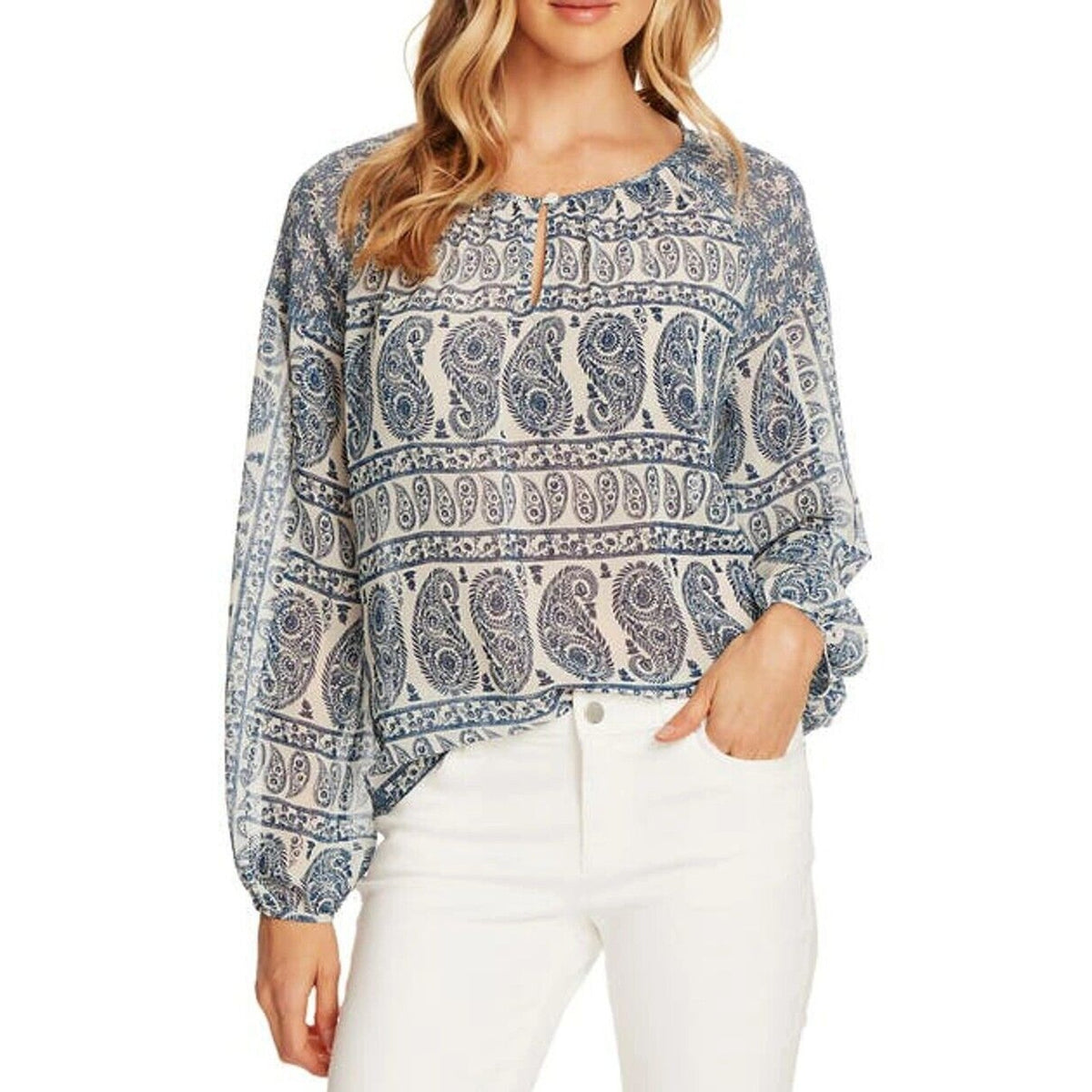 Vince Camuto Top Paisley Printed Keyhole Chiffon Blouse Women Sz Large NWT