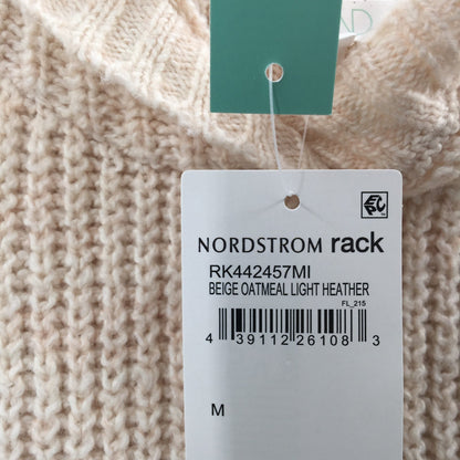 Abound Cozy Ribbed Knit Long Sleeve Hoodie Sweater Heather Beige Size Medium NWT