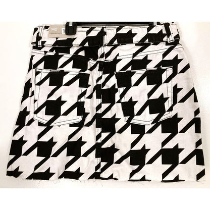 Topshop Moto Raw Hem Denim Houndstooth Belted Mini Skirt Sz 6 in Black/White NWT