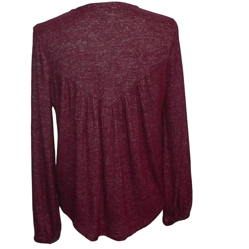 Bobeau Marled Babydoll V-Neck Pullover Top Size Medium in Windsor Wine NWT