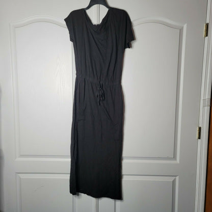 Michael Stars Chantel Side Slit Short Sleeve Maxi Dress Cotton Blend Black Small