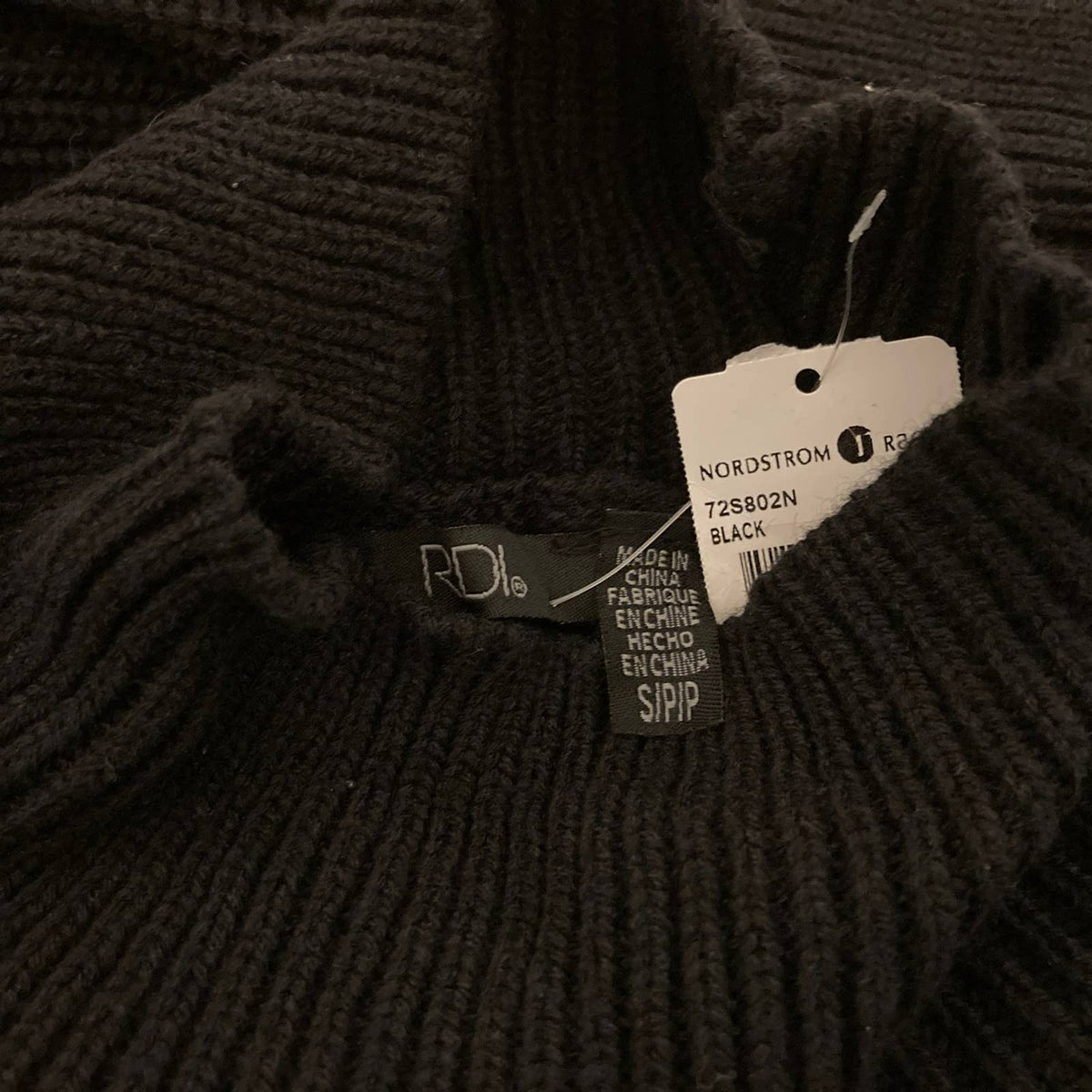 RDI Tunic Sweater Mock Neck Kangaroo Pockets Ribbed Small Black NWT Drawstring