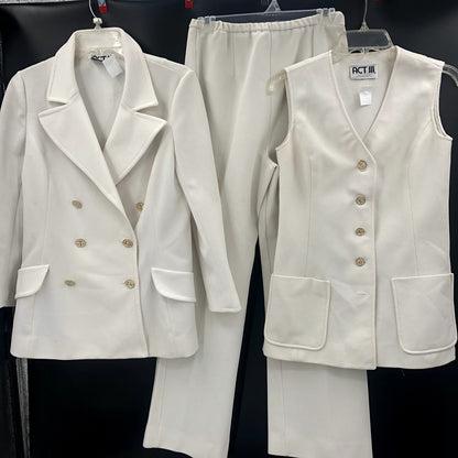 Act III Vintage White Polyester 3Piece Suit Pants Jacket Vest Combo Med/Large