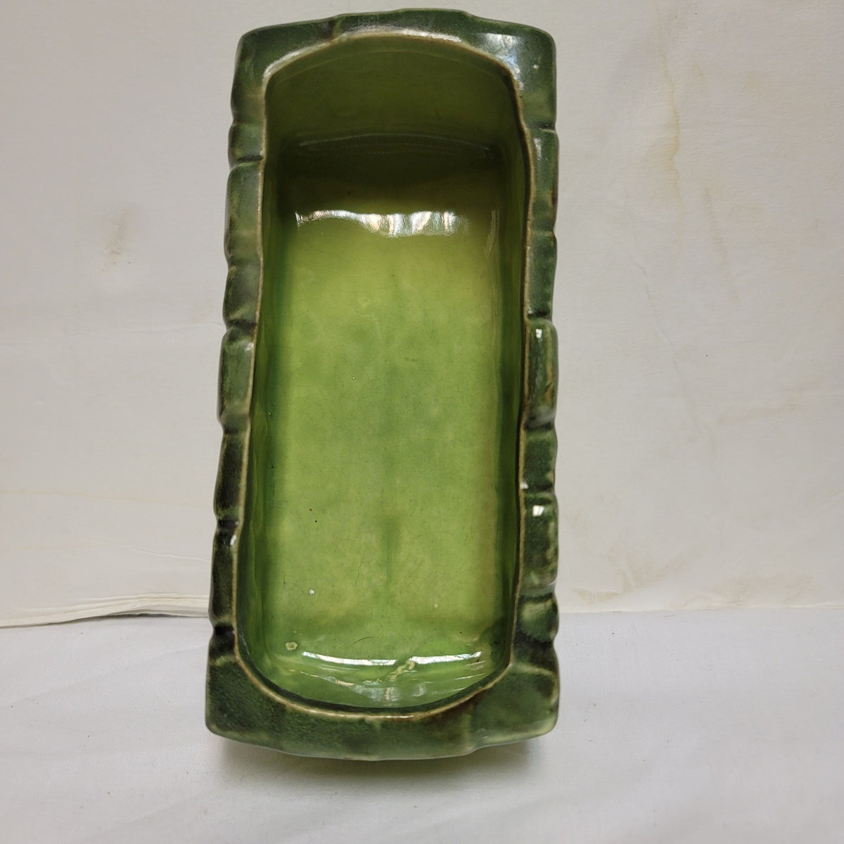 Vintage Stone embossed Oblong 7" Green planter