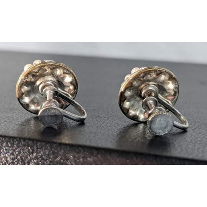 Vintage Mid-Century Pink Faux Pearl Rhinestone Screw Back Earrings Wedding Class