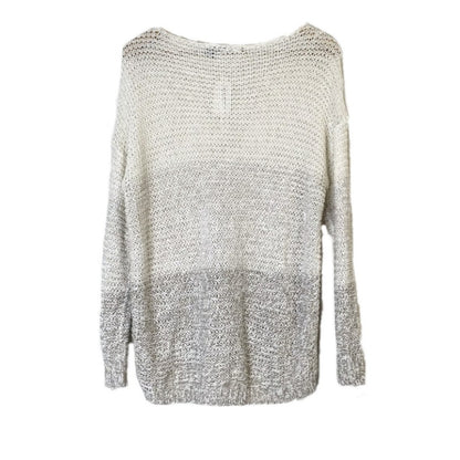 Rdi Open Stitch Pullover Sweater Long Sleeve V-Neck Natural Combo small NEW