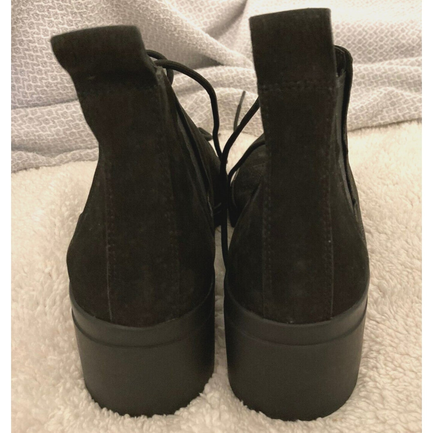 Eileen Fisher Calm Leather Shearling Lug Sole Combat Boots Size 7.5 Black New
