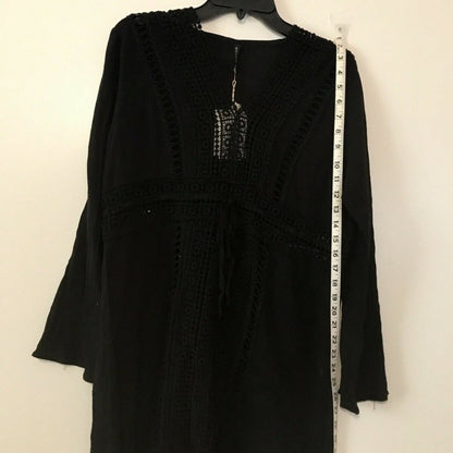 Raviya Crochet Tunic Swimsuit Cover-Up Dress Black Medium