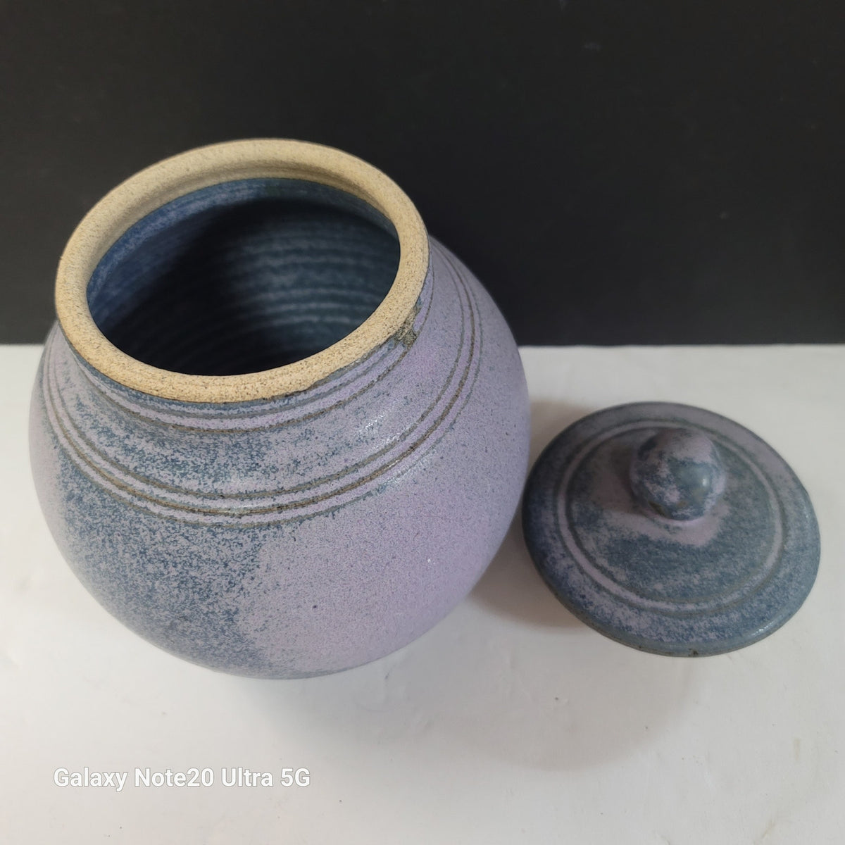 Purple ginger jar with lid studio art pottery Signed Cookie Snacks Herb Stash