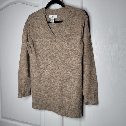Magaschoni V-Neck Winter Cozy Knit Wool Blend XS Sweater Oversized taupe NEW