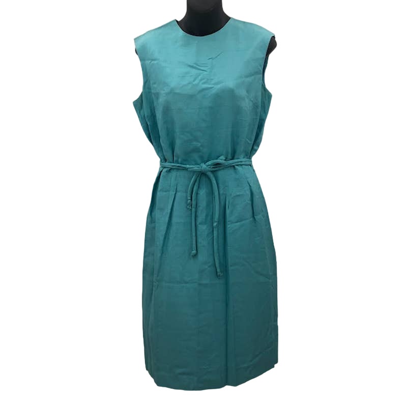 Vintage Teal Unbranded Sleeveless Belted Waist Tie Zip Up Round Neck Dress