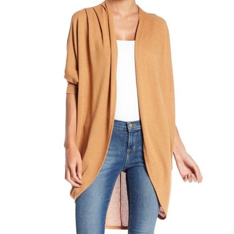 Abound Sweater Cardigan XS Tan Thrush NEW cozy 3/4 sleeve cuffs cOCOON bROWN