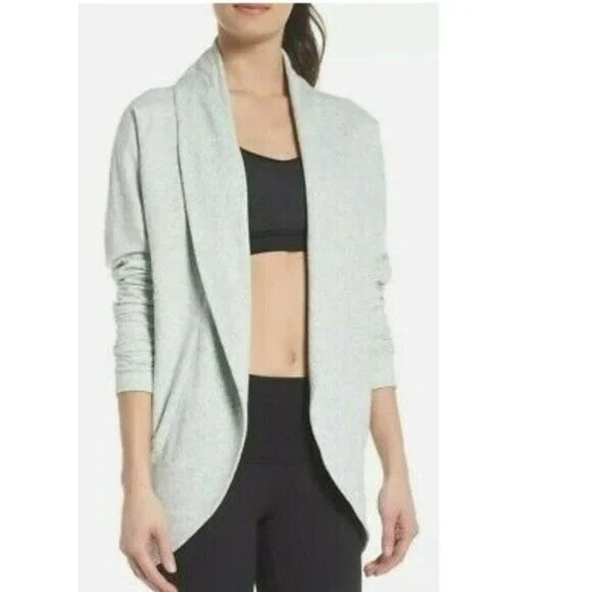 Zella By The Ocean Open Front Knit Cardigan XXS Teal Surf Heather NWT