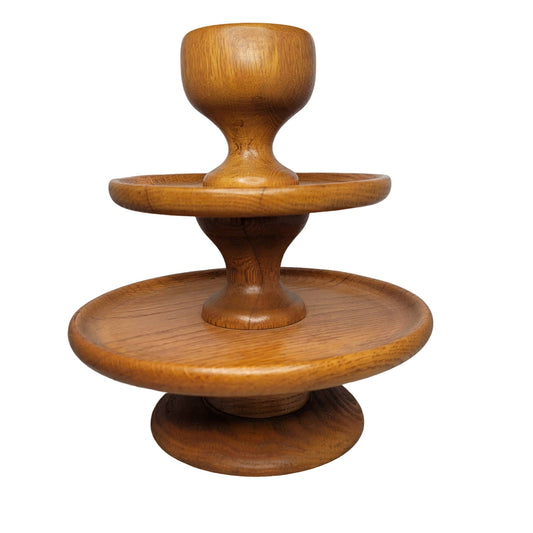 3 tier wood snack tray cheese MCM party Teak Vintage One Piece Centerpiece