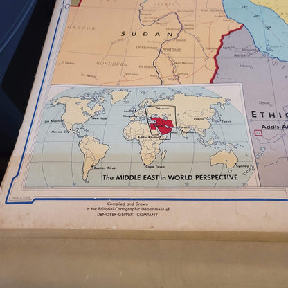 1967 Denoyer Geppert  School Wall Rollup Map The Middle East World Perspective