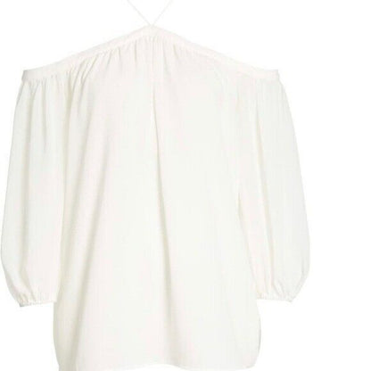 1. State Women's Off Shoulder Sheer Chiffon Halter Blouse Top Size XXS Ivory NWT