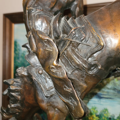 Frederic Remington OUTLAW Bronze Statue Horse Cowboy Green Marble Numbered heavy