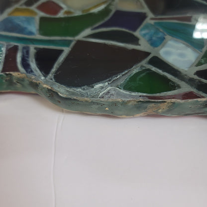 Fused glass Art tray mosaic Abstract Design Heavy Sign Peter 05 Vintage platter