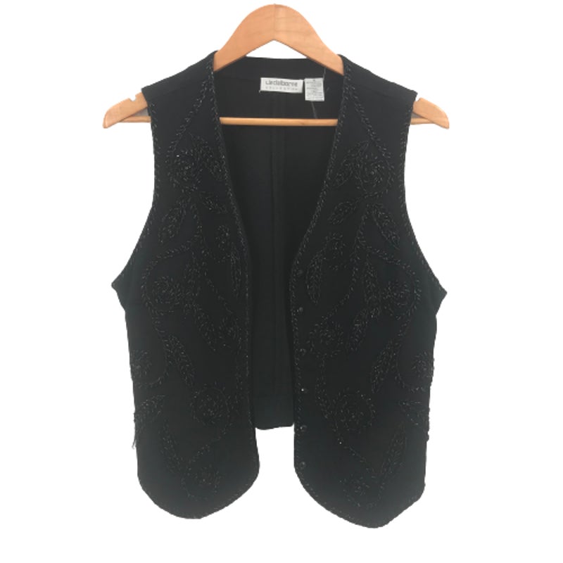 Liz Claiborne Women's Sequin Sleeveless Front Button Vest Black Size Medium NWT