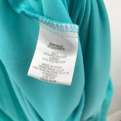 Pompous Girly Sleeveless Back Zip Pleated Maxi Dress Round Neck Turquoise Large