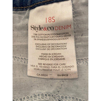 Style&co. Denim Five Pocket Straight Leg Jeans Sz 18 Short Medium Blue Wash NWT