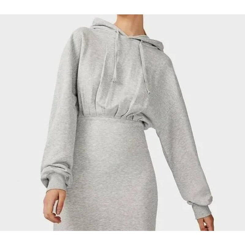 TOPSHOP Streetwear Long Sleeve Sweatshirt Hoodie Mini Dress Sz 8 in Grey NWT