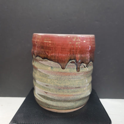 ART pottery incised vase pot Signed "White" Earth Tone drip glaze 6" tall