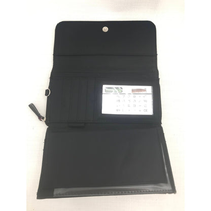 VINTAGE Tri Fold Credit Card Calculator Clutch Hand WALLET Snap Button Black