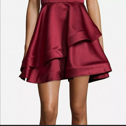 Betsy & Adam Wine Red Tiered Ruffle A-Line Dress 4 Cocktail Evening Short Layers