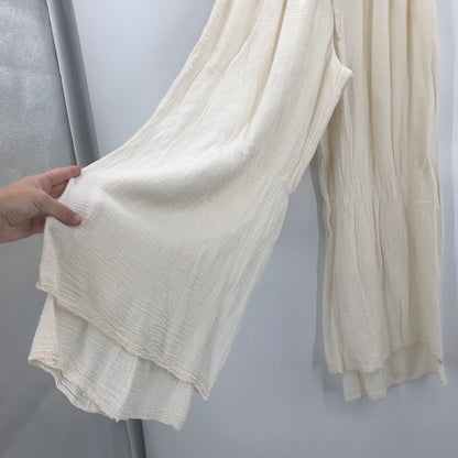 St. Tropez Cotton Wide Leg Double Layered Pants Drawstring Cream XL