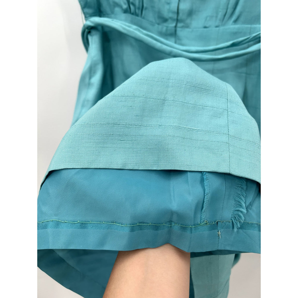 Vintage Teal Unbranded Sleeveless Belted Waist Tie Zip Up Round Neck Dress