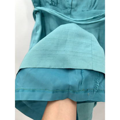 Vintage Teal Unbranded Sleeveless Belted Waist Tie Zip Up Round Neck Dress