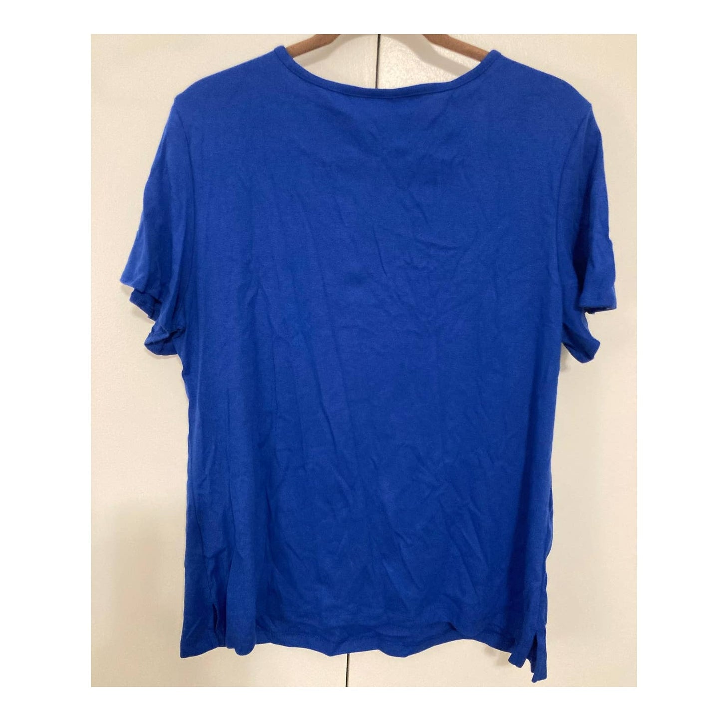 Karen Scott Split-Neck Short Sleeve Blouse Top Petite Extra Large/PXL Blue NWT