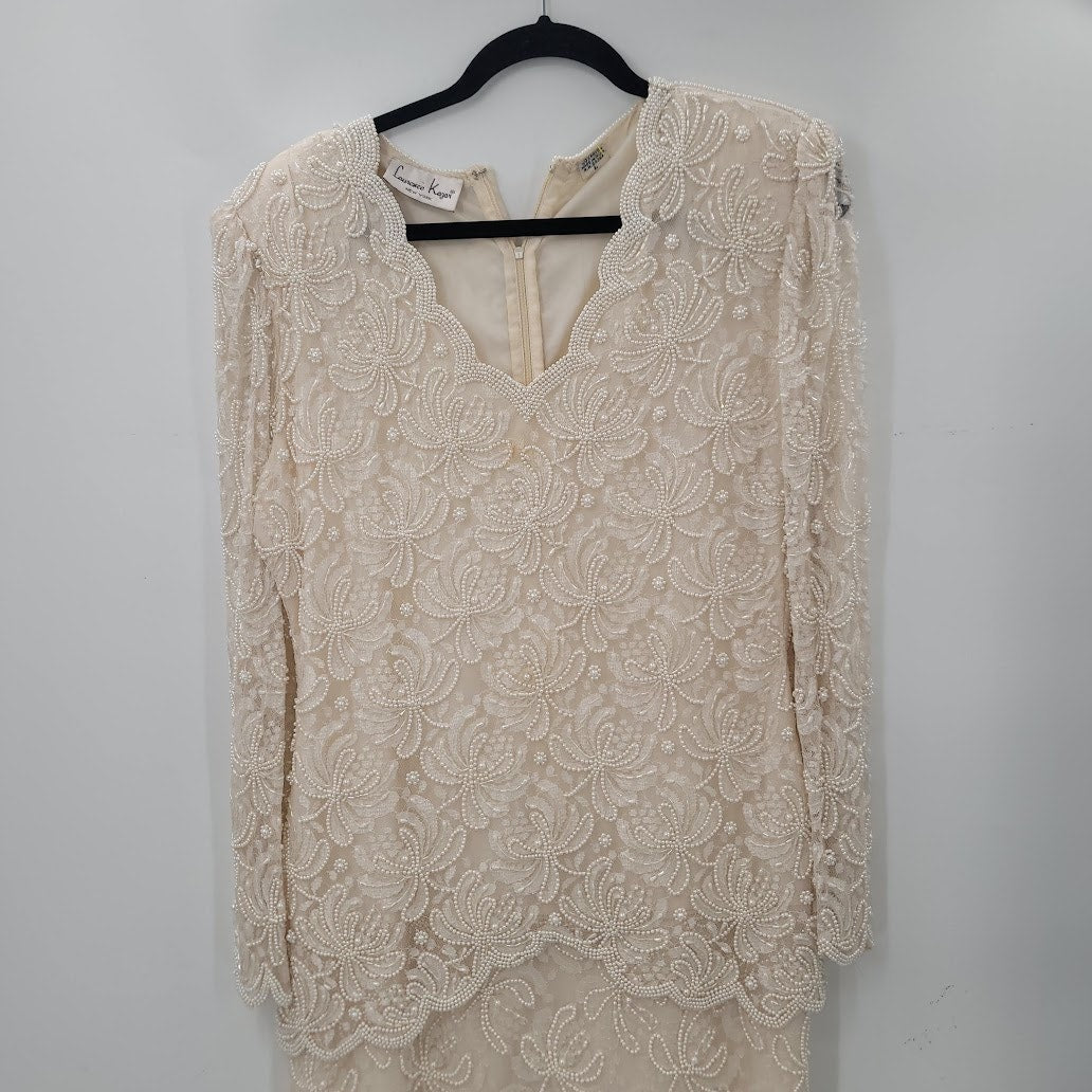 Lawrence Kazar N.Y. beaded Gown Mother in Law Wedding Dress Large Vintage Cream
