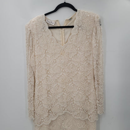 Lawrence Kazar N.Y. beaded Gown Mother in Law Wedding Dress Large Vintage Cream