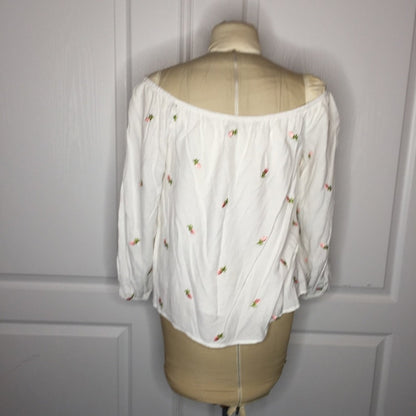 Sugar Lips floral white off shoulder blouse Medium womans shirt top embroidery