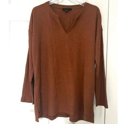 Sanctuary Long Sleeve Thermal Waffle Knit Pullover Shirt Sz Small Rust Brown NWT