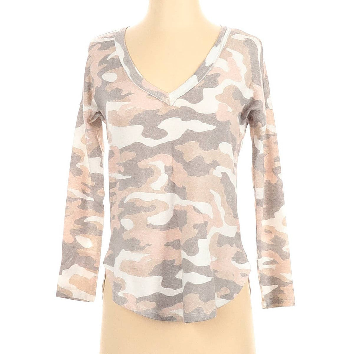 Bobeau Long Sleeve T-Shirt Size XS Tan Cream Camouflage Shirt Casual