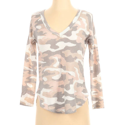 Bobeau Long Sleeve T-Shirt Size XS Tan Cream Camouflage Shirt Casual